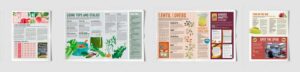 Newsletter design with paint textured illustrations for Unicorn Grocery food co-op in Chorlton Manchester by Paper Rhino