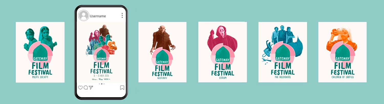 Gateway film festival Peterborough branding logo design with posters, programme and social media graphics socials by Paper Rhino