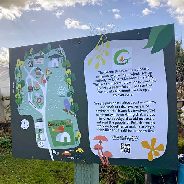 Illustrated map with wildlife characters for community green space The Green Backyard in Peterborough. Designed by Paper Rhino